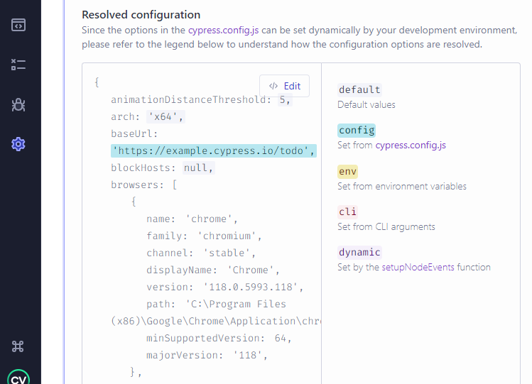 Impact on Cypress resolved config after adding settings in cypress.config.js