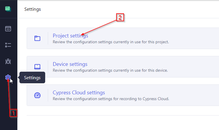 Initial Cypress configuration view when opening configuration Initial Cypress configuration view when opening configuration